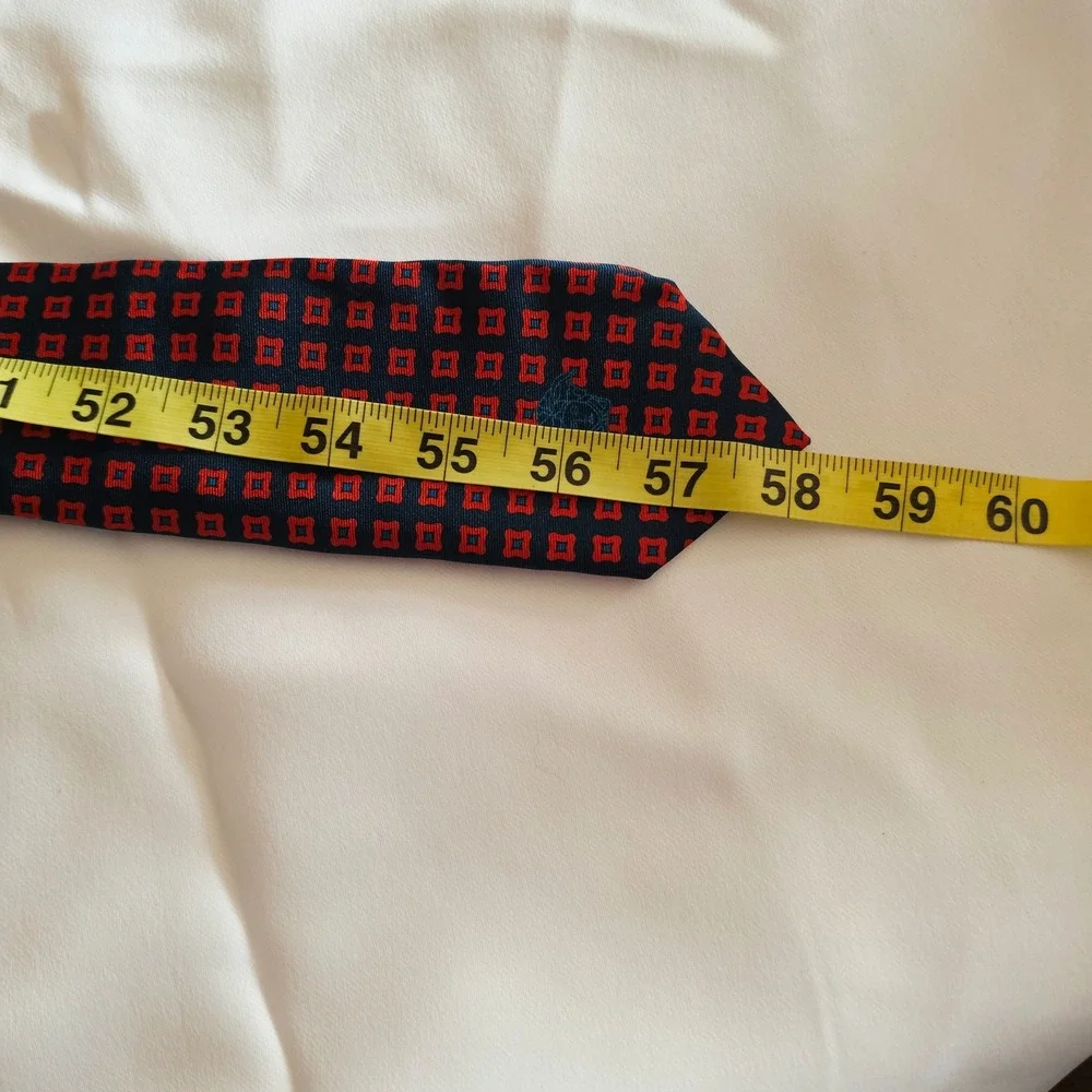 Versace Silk Tie Mens One Size Navy Blue Red Geometric Medusa Head Made in Italy